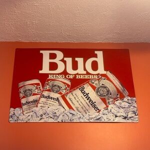 Budweiser Red and White Beer Can Wall Sign Mint condition
